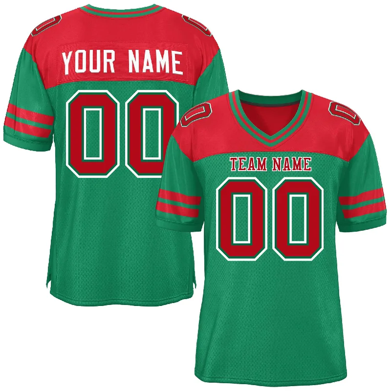 Custom Kelly Green Red Personalized Color Block Authentic Football Jersey British Gentleman Style