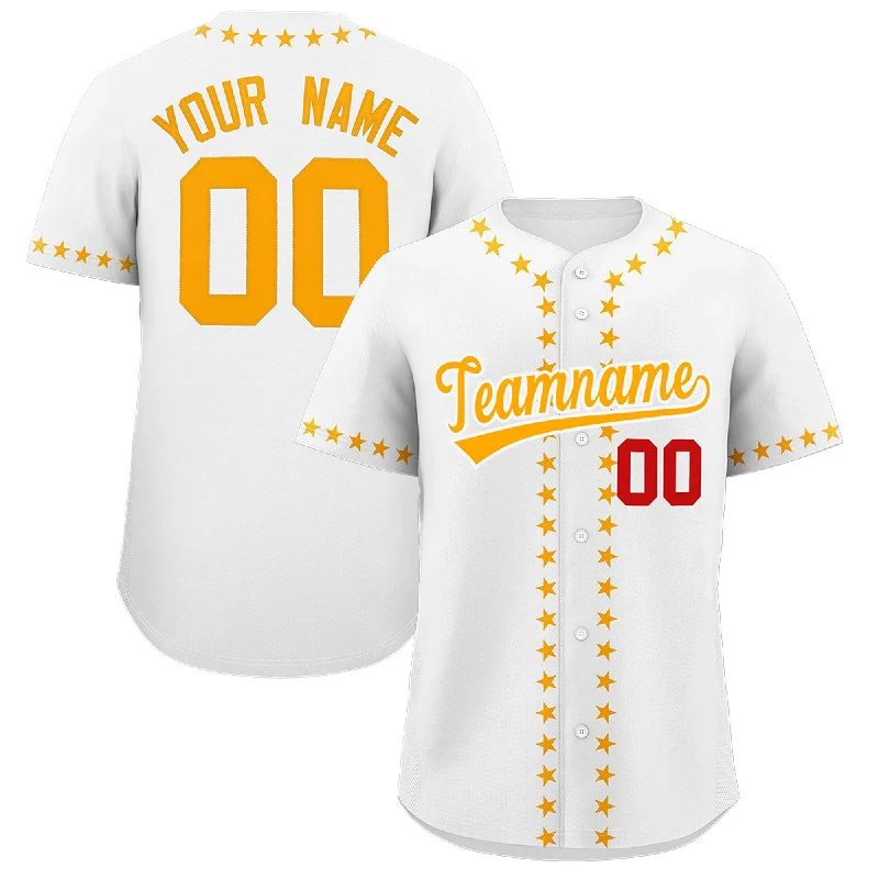 Custom White Yellow Star Ribbing Authentic Baseball Jersey Tough Men's Military