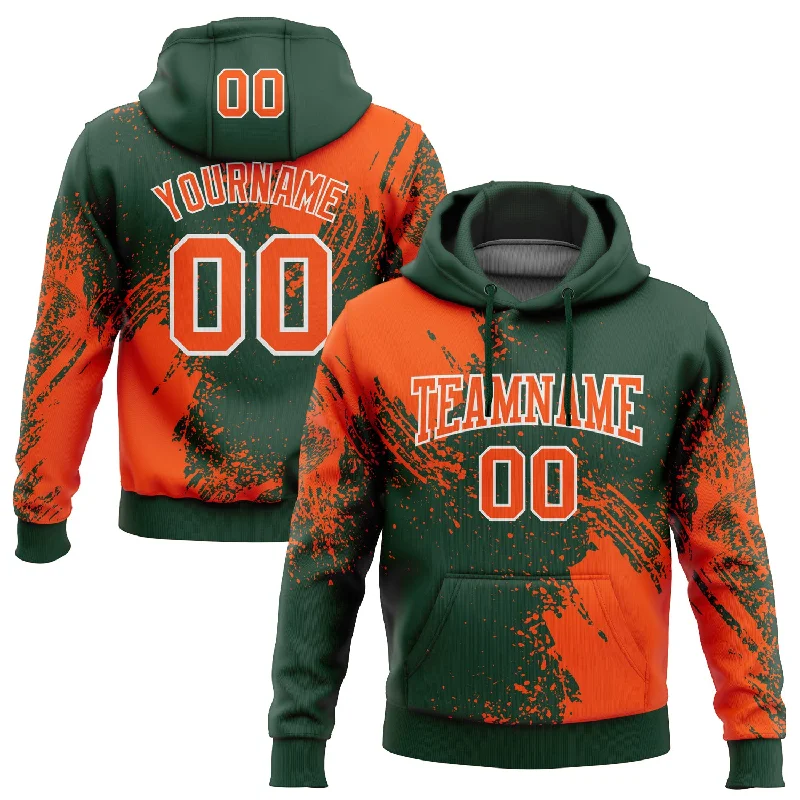 Custom Stitched Green Orange-White 3D Pattern Design Abstract Brush Stroke Sports Pullover Sweatshirt Hoodie Business