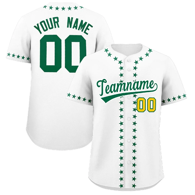 Custom White Kelly Green Star Ribbing Authentic Baseball Jersey Dynamic Men's Glow