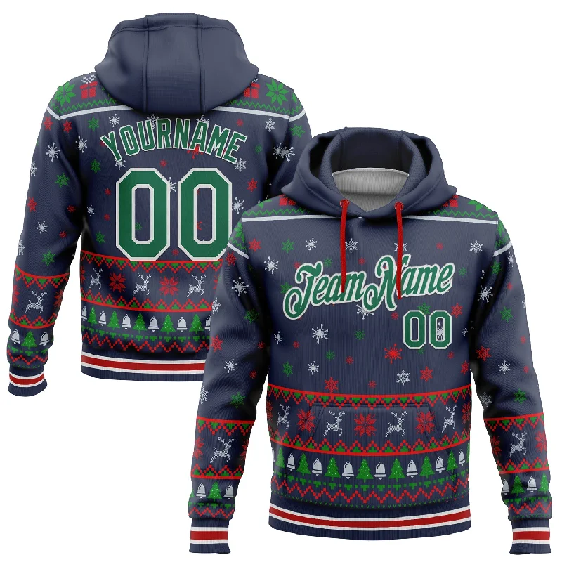 Custom Stitched Navy Kelly Green-White 3D Christmas Sports Pullover Sweatshirt Hoodie Trendy Men's Scandinavian