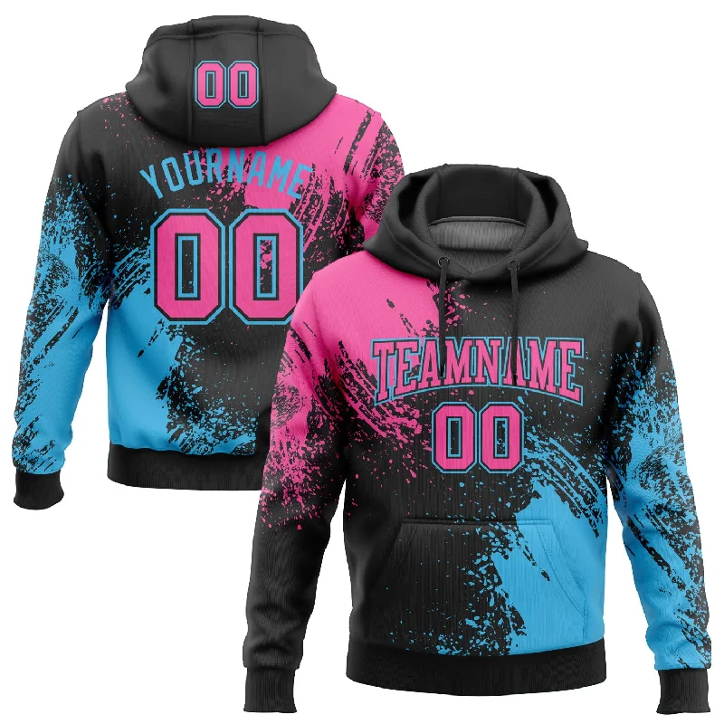 Custom Stitched Black Pink-Sky Blue 3D Pattern Design Abstract Brush Stroke Sports Pullover Sweatshirt Hoodie Stylish Men's Neon