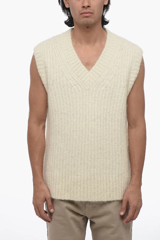 Ami Alexandre Mattiussi V-Neck Alpaca Blend Vest Masculine Men's Thick