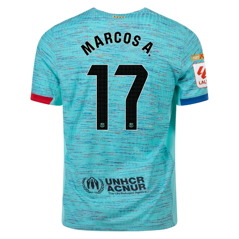 Nike Barcelona Authentic Marcos Alonso Match Vaporknit Third Jersey w/ La Liga Champion Patches 23/24 (Light Aqua/Royal Blue) Classic Men's Pin