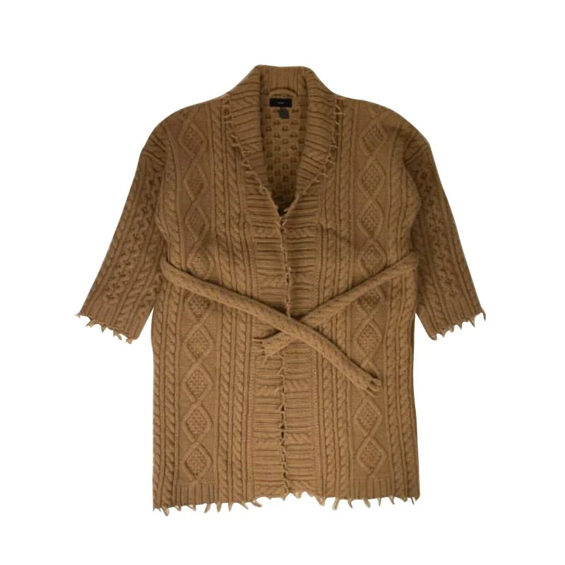 Men's Cable-Knit 'Fisherman' Cardi-Coat - Carmel Brown Laid