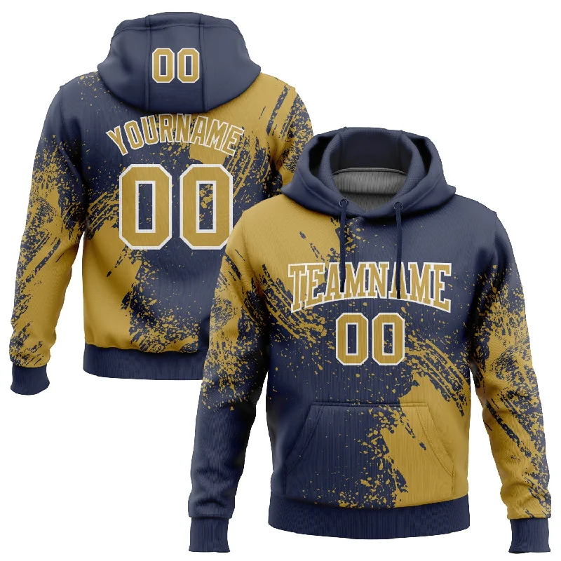 Custom Stitched Navy Old Gold-White 3D Pattern Design Abstract Brush Stroke Sports Pullover Sweatshirt Hoodie Vacation