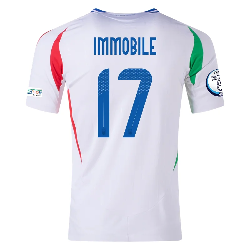 adidas Italy Authentic Ciro Immobile Away Jersey w/ Euro 2024 Patches 24/25 (White) Rugged Men's Outdoor 