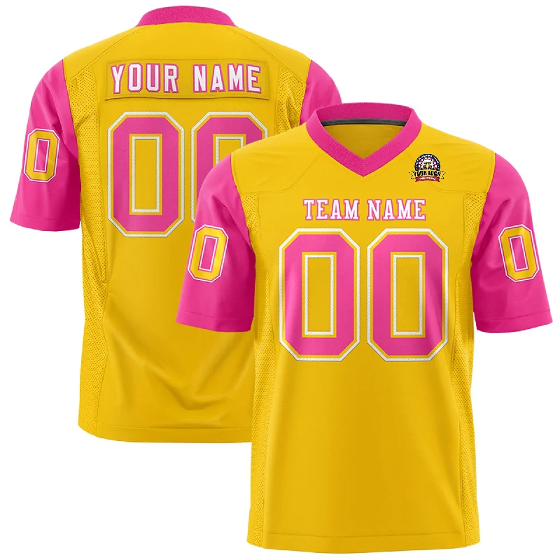 Custom Gold Pink Personalized Raglan Sleeves Design Authentic Football Jersey Refined Men's Velvet