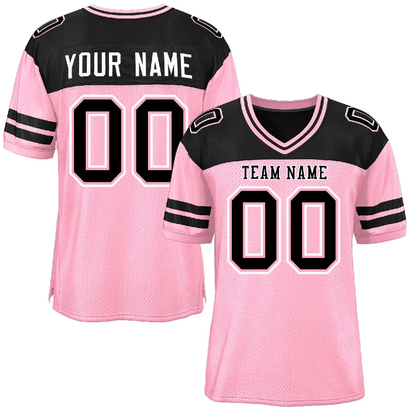 Custom Light Pink Black Personalized Color Block Authentic Football Jersey Preppy Men's College