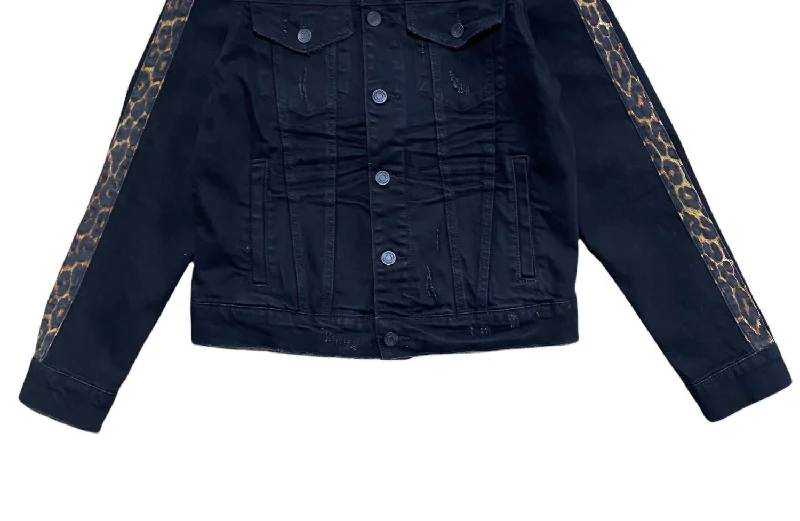 Men's Leopard Print Sleeve Jacket In Black Beach