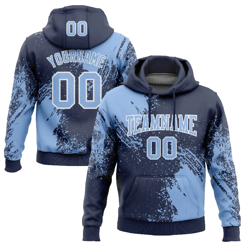 Custom Stitched Navy Light Blue-White 3D Pattern Design Abstract Brush Stroke Sports Pullover Sweatshirt Hoodie Luxurious Men's High