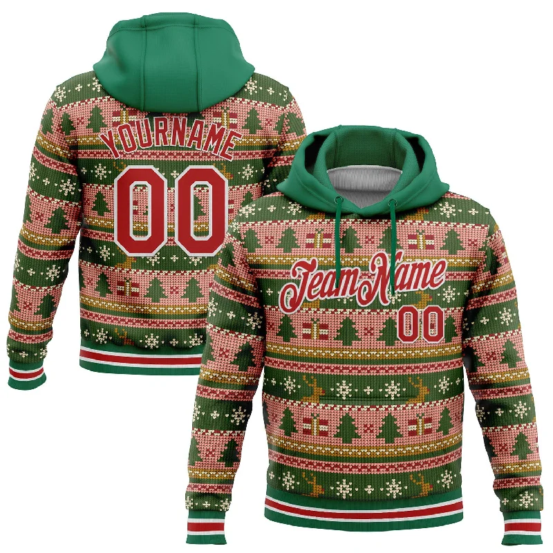 Custom Stitched Kelly Green Red-White 3D Christmas Sports Pullover Sweatshirt Hoodie Youthful Men's Pop