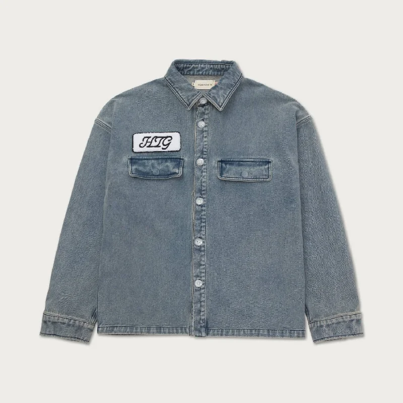 Long Sleeve Work Shirt In Indigo Cool Men's Distressed