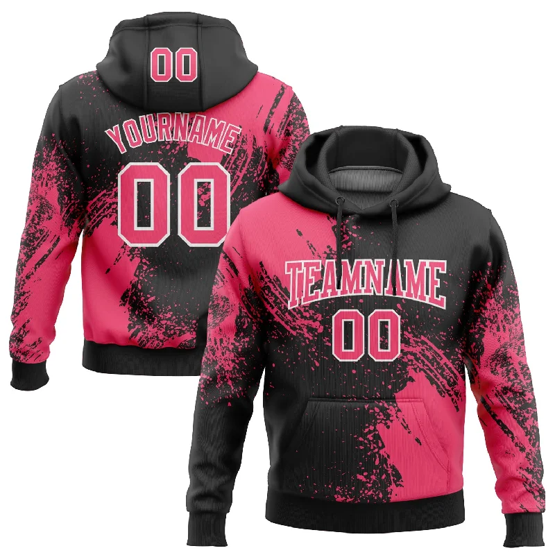 Custom Stitched Black Neon Pink-White 3D Pattern Design Abstract Brush Stroke Sports Pullover Sweatshirt Hoodie Sophisticated Men's 