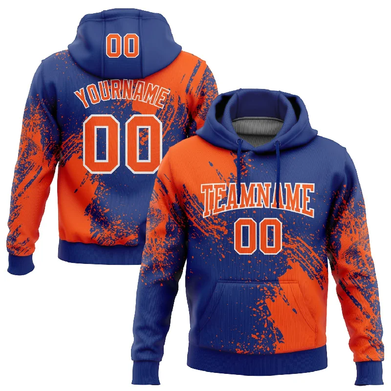 Custom Stitched Royal Orange-White 3D Pattern Design Abstract Brush Stroke Sports Pullover Sweatshirt Hoodie Cozy Men's Winter