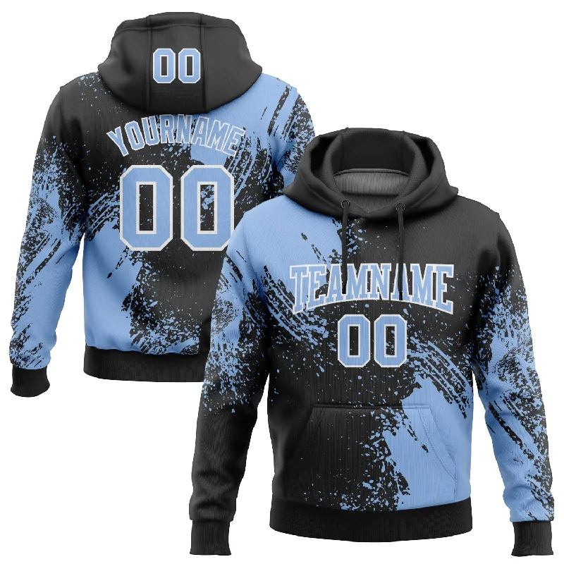 Custom Stitched Black Light Blue-White 3D Pattern Design Abstract Brush Stroke Sports Pullover Sweatshirt Hoodie Refined Men's Velvet