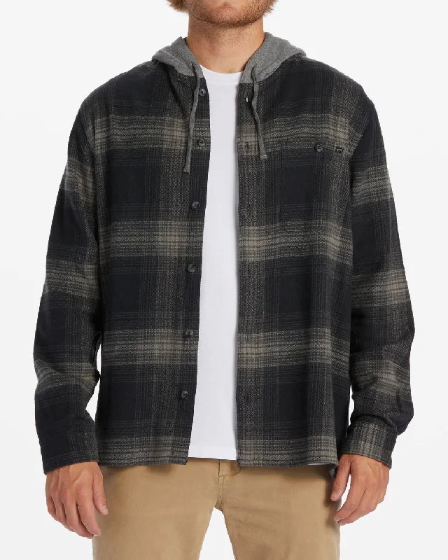 Baja Hooded Long Sleeve Flannel Shirt - Black Refined Men's European