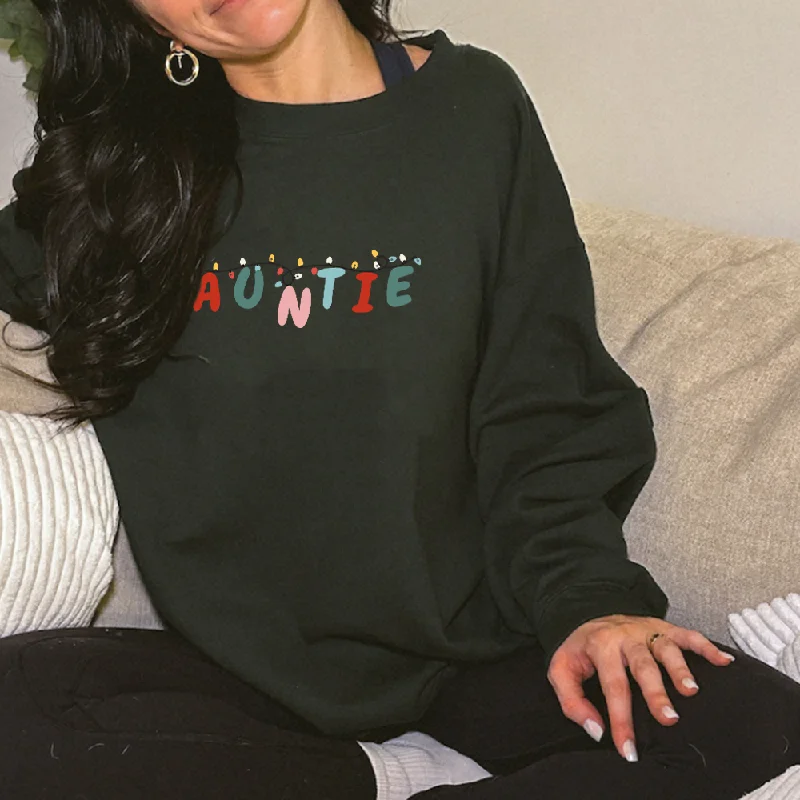 Auntie Christmas Lights Women's Sweatshirt Sleek Men's Contemporary 