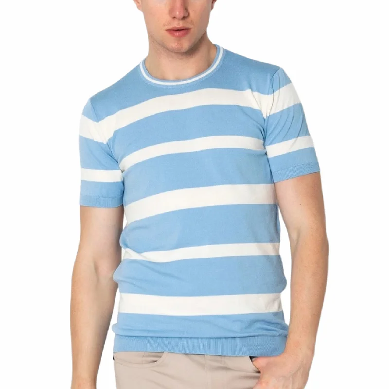 RNT23 Striped knit t-shirt blue Unique Men's Upcycled