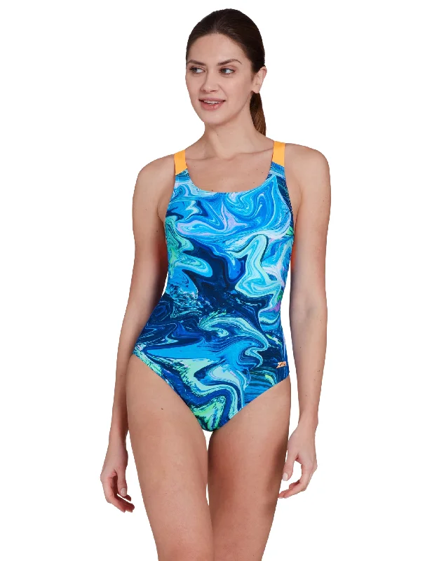 Spatial Speedback Swimsuit - Blue/Orange Tailored