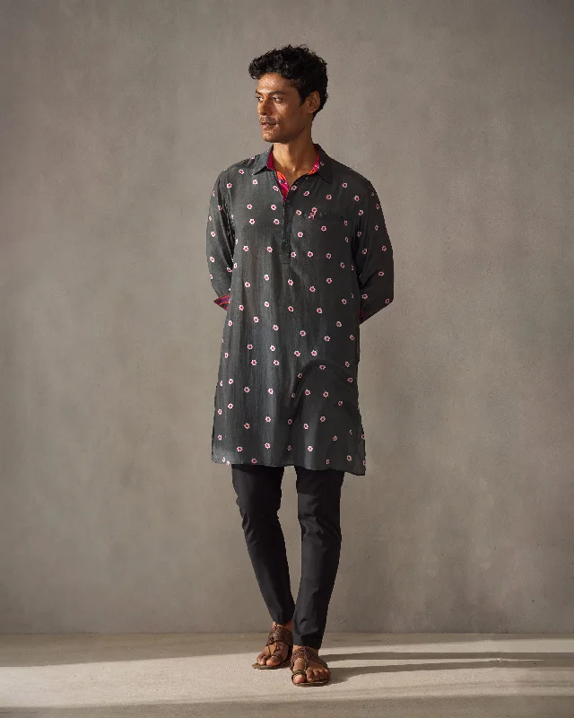 Bouquet Kurta - Charcoal Print Cclassic Men's Tweed