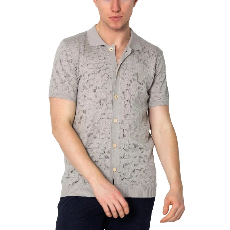 RNT23 Geometric crochet polo shirt grey Trendy Men's Bucket