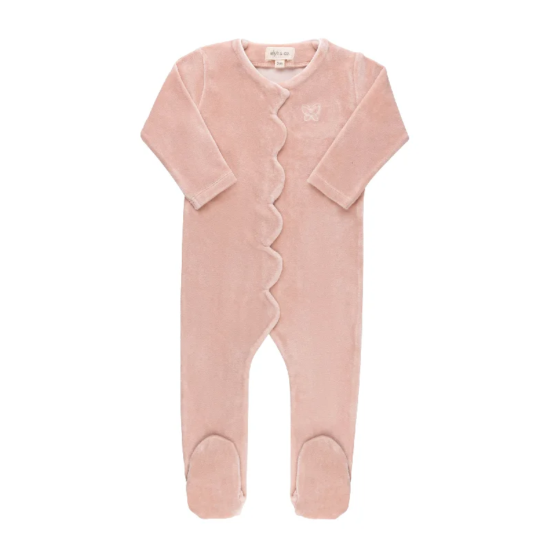 Ely’s & Co Velour Embroidered Butterfly Collection - Pink - Footie Organic