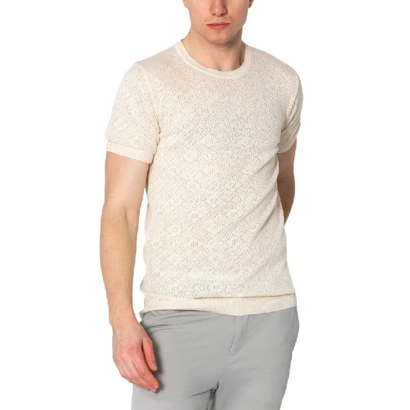 RNT23 Geometric crochet t-shirt beige Athletic Men's High