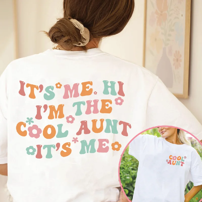 I'm The Cool Aunt Hi  Front & Back Graphic White T-shirt Cool Men's Distressed