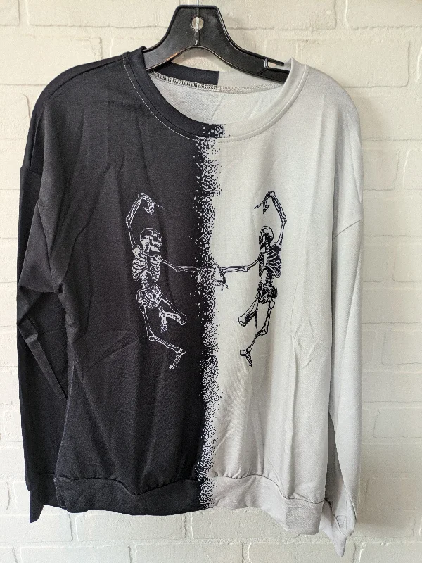 Black & Grey Top Long Sleeve Skeleton Halloween, Size M Tailored