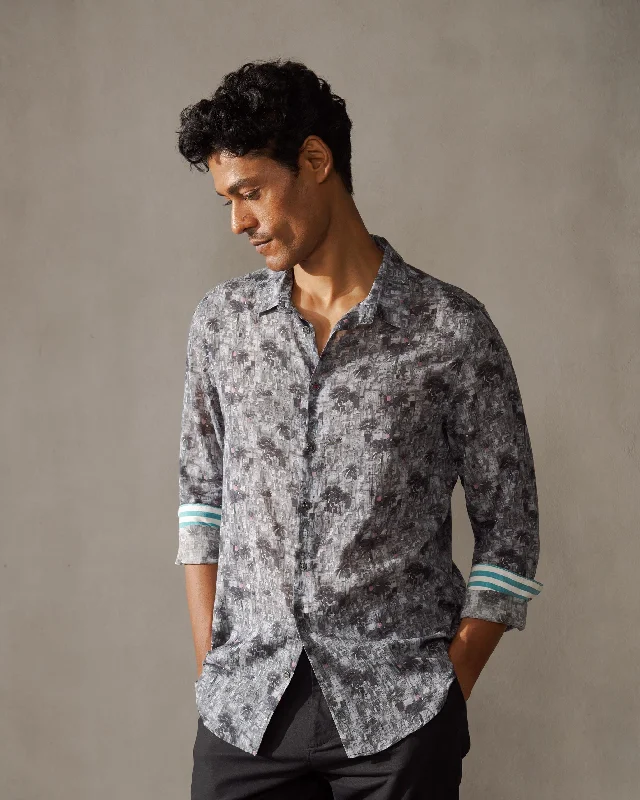 Hakuna Shirt - Grey Print Elegant Men's Formal 