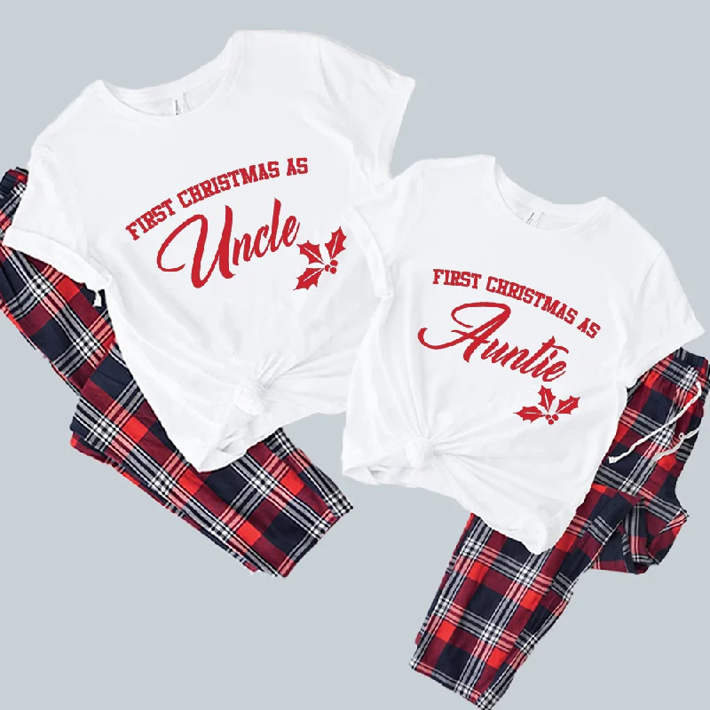 First Christmas As Auntie & Uncle Matching Yuletide Pyjama Tee & Pant Set Bold Men's Statement