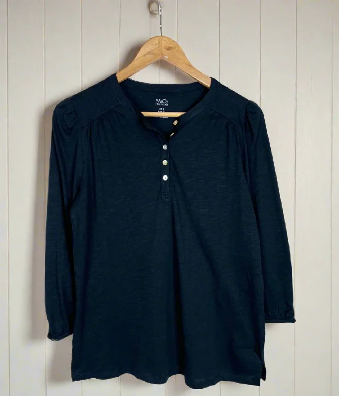 Black Long Sleeve Henley Top Adventure