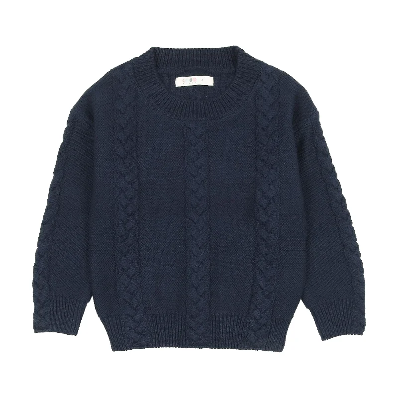 Coco Blanc Cabled Crew Sweater Navy Elegant Men's Cashmere