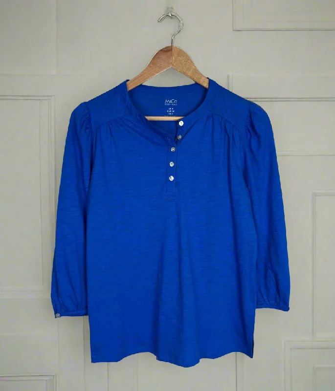 Blue Long Sleeve Henley Top Business