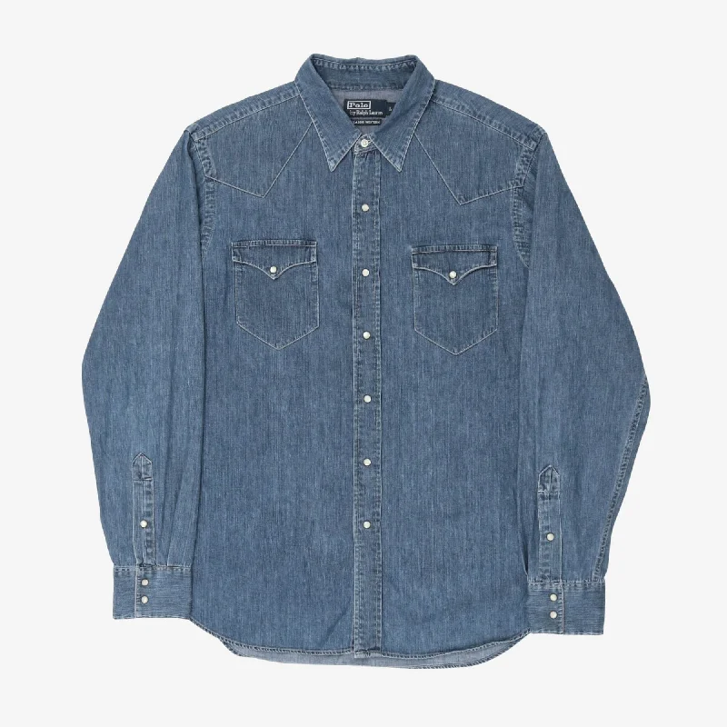 Classic Western Denim Shirt Practical Men's Multi