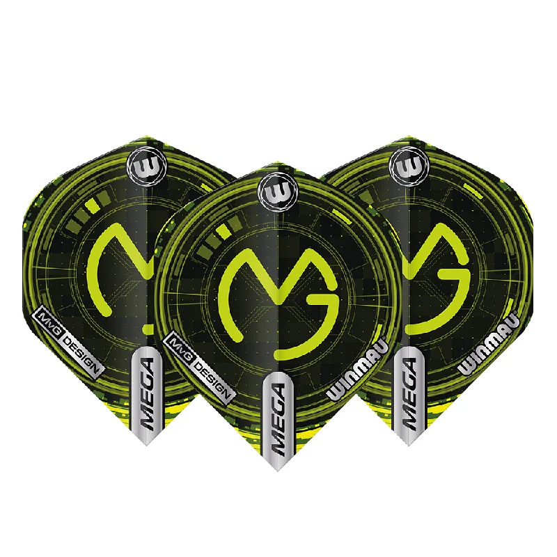 Winmau Mega Standard MVG Logo Tech Green Darts Flights Artistic Men's Hand