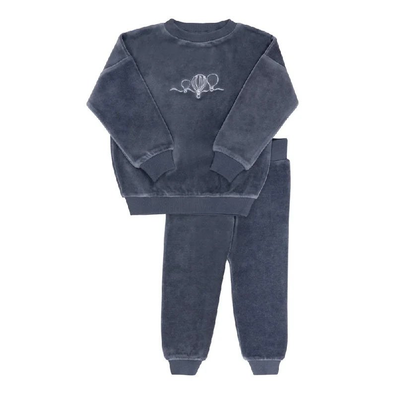 Ely’s & Co Velour Embroidered Hot Air Balloon Collection - Blue - Lounge Set Sleek Men's Contemporary 