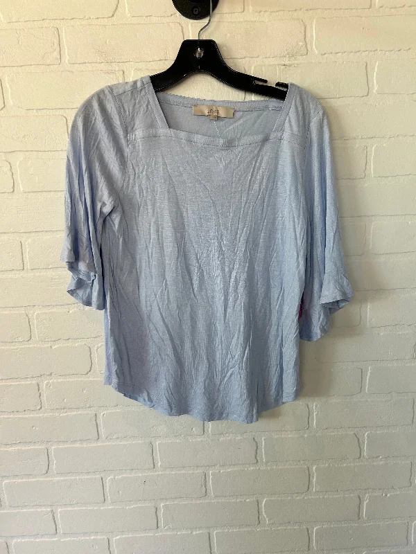 Blue Top 3/4 Sleeve Basic Loft, Size S Laid