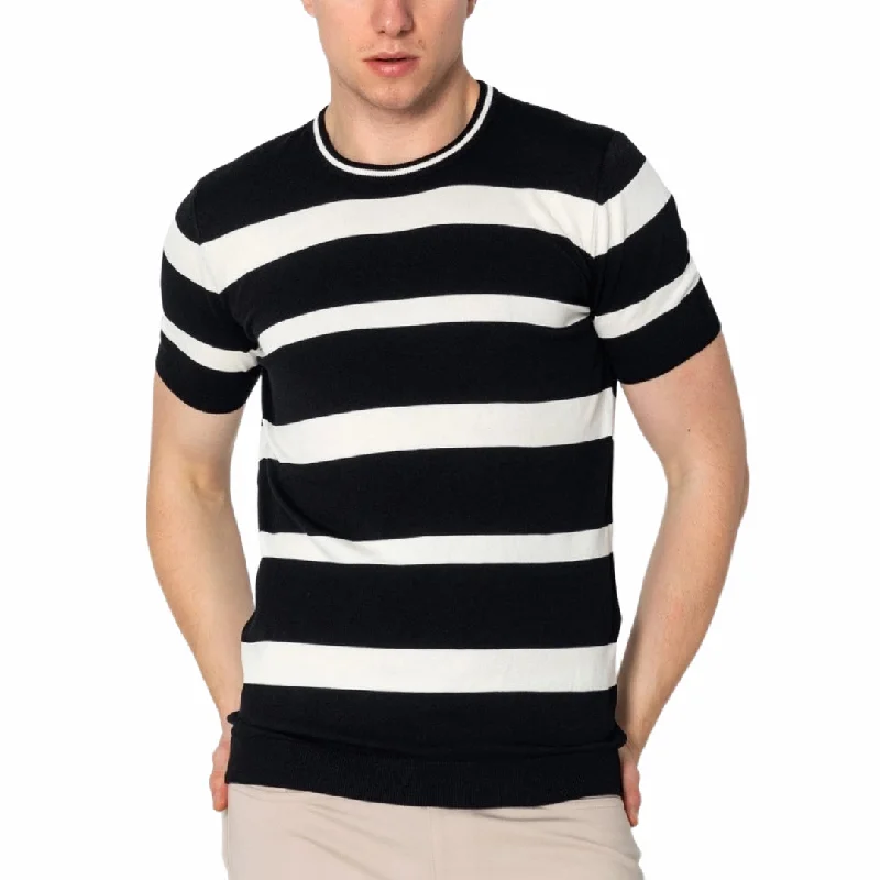 RNT23 Striped knit t-shirt black Stylish Men's Neon