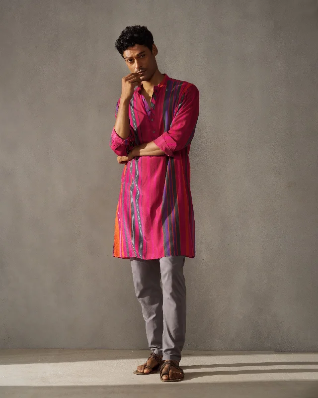 Jashn Kurta - Red & Blue Stripes Confident Men's High