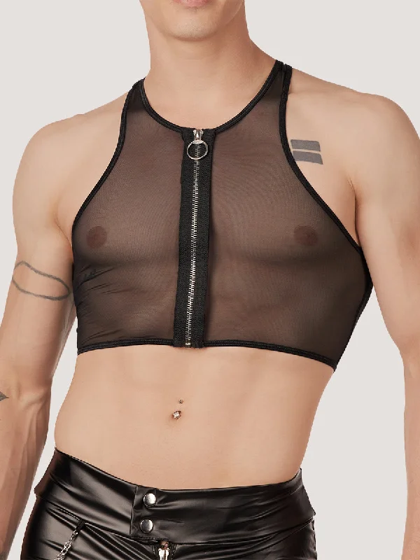 Mesh Zip Crop Top Laid