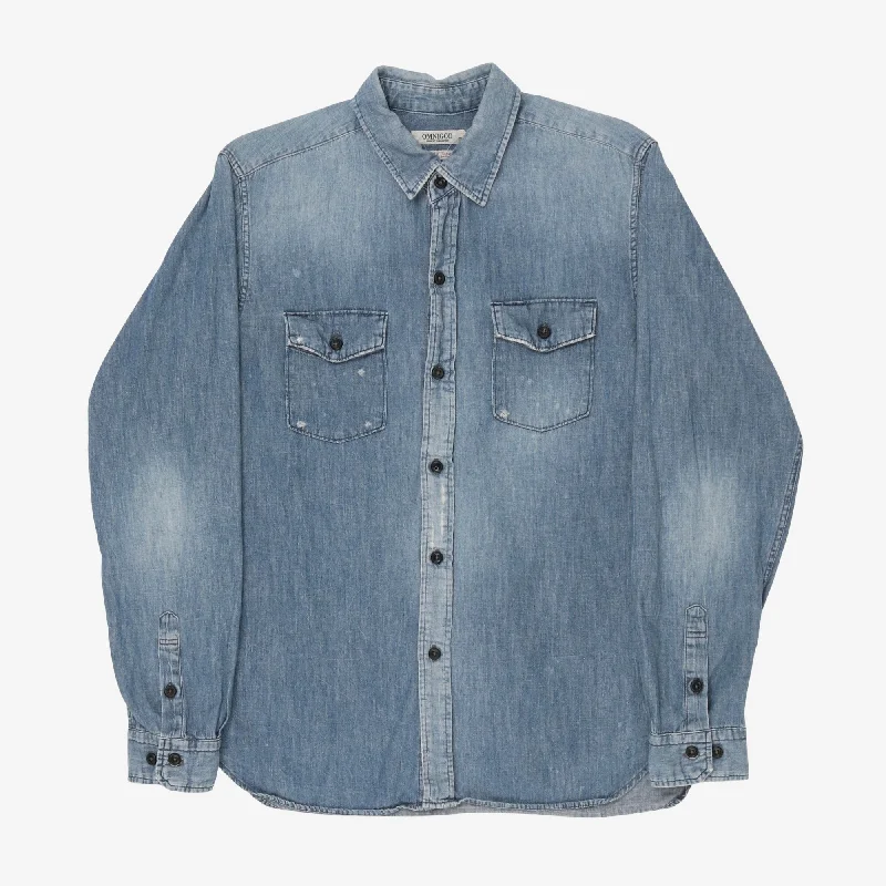 Denim Work Shirt Casual Men's Short