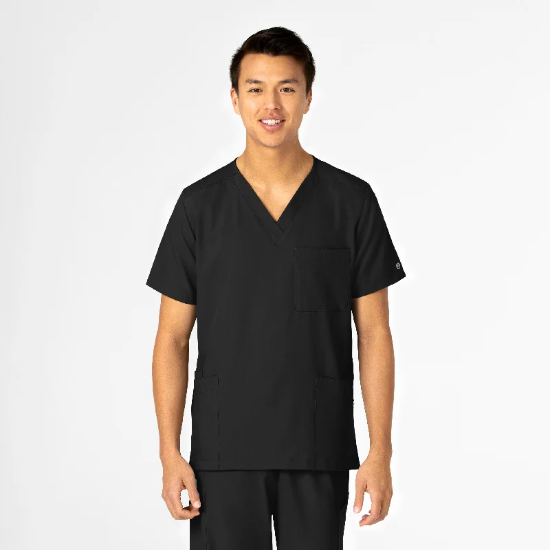 W123 Unisex 4 Pocket Utility Scrub Top - Black Youthful Men's Anime