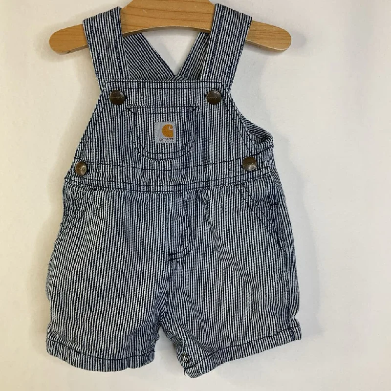 Size 6m: Carhartt Blue Striped Shortalls Casual Men's Loose